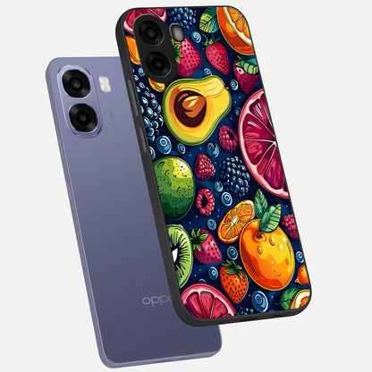  Cute Fruits Art phone case For Oppo A6s showing premium glass back cover with detailed artwork