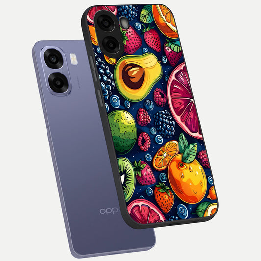  Cute Fruits Art phone case For Oppo A6s showing premium glass back cover with detailed artwork