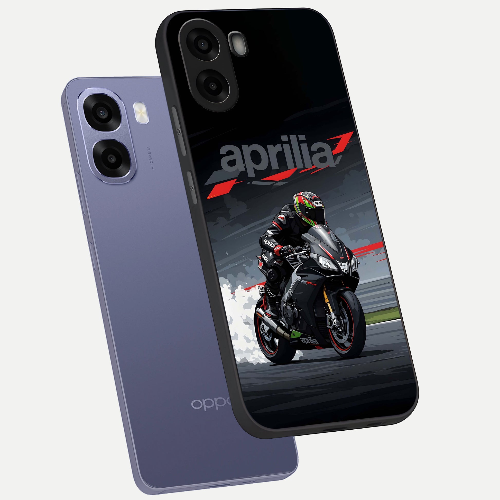  Dark Aprilla phone case For Oppo A6s showing premium glass back cover with detailed artwork