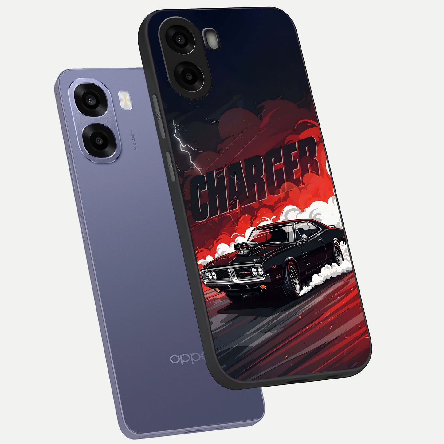  Dark Charger Fury phone case For Oppo A6s showing premium glass back cover with detailed artwork