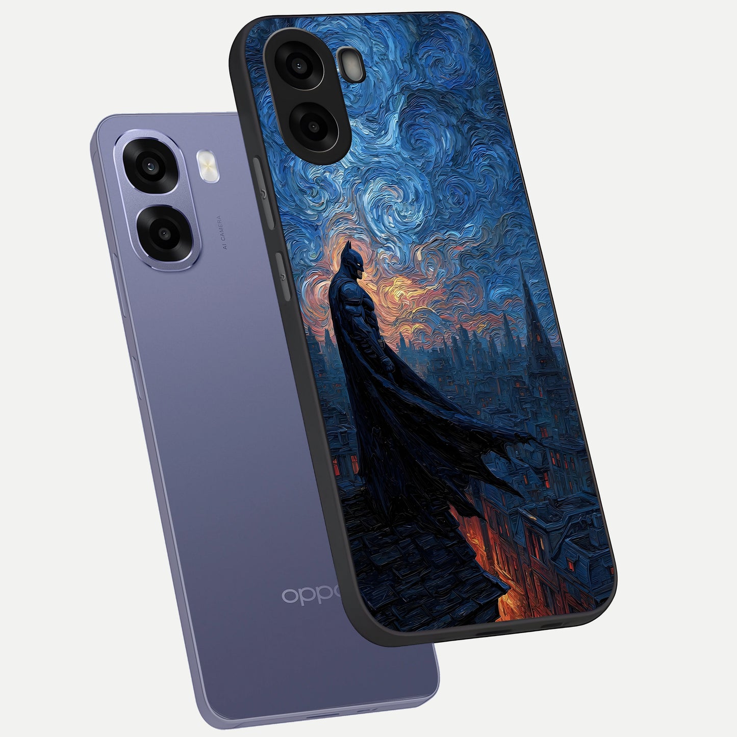  Dark Knight Dusk phone case For Oppo A6s showing premium glass back cover with detailed artwork