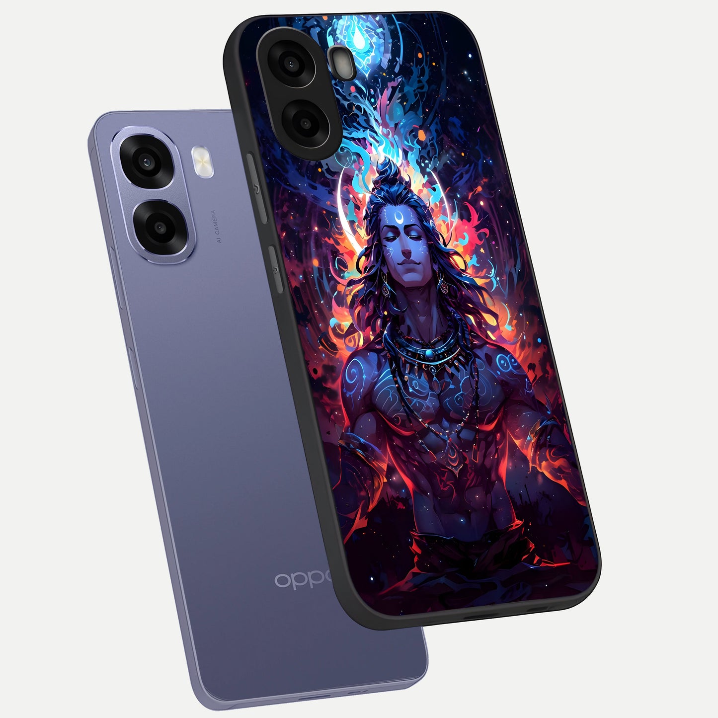  Divine Fire Shiv phone case For Oppo A6s showing premium glass back cover with detailed artwork