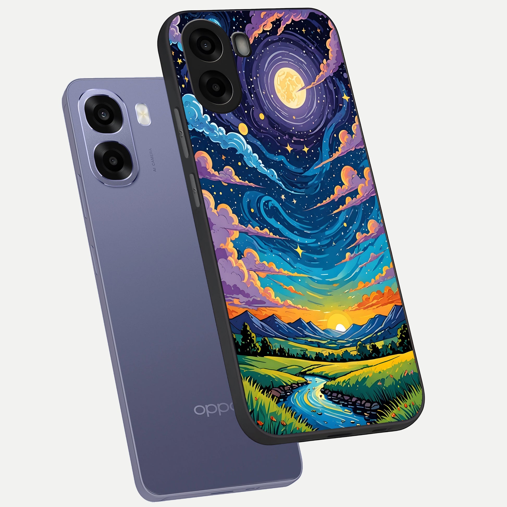  Dreamy Night Landscape phone case For Oppo A6s showing premium glass back cover with detailed artwork