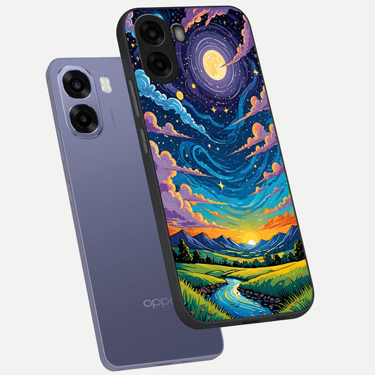  Dreamy Night Landscape phone case For Oppo A6s showing premium glass back cover with detailed artwork