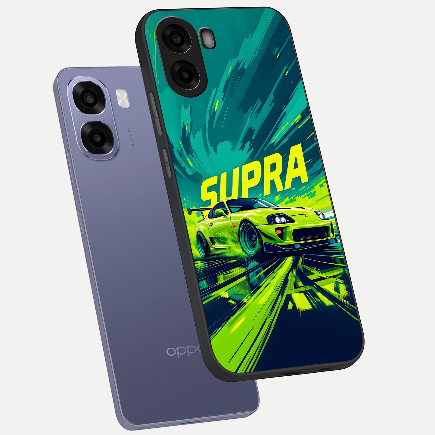  Electric Supra Thunder phone case For Oppo A6s showing premium glass back cover with detailed artwork