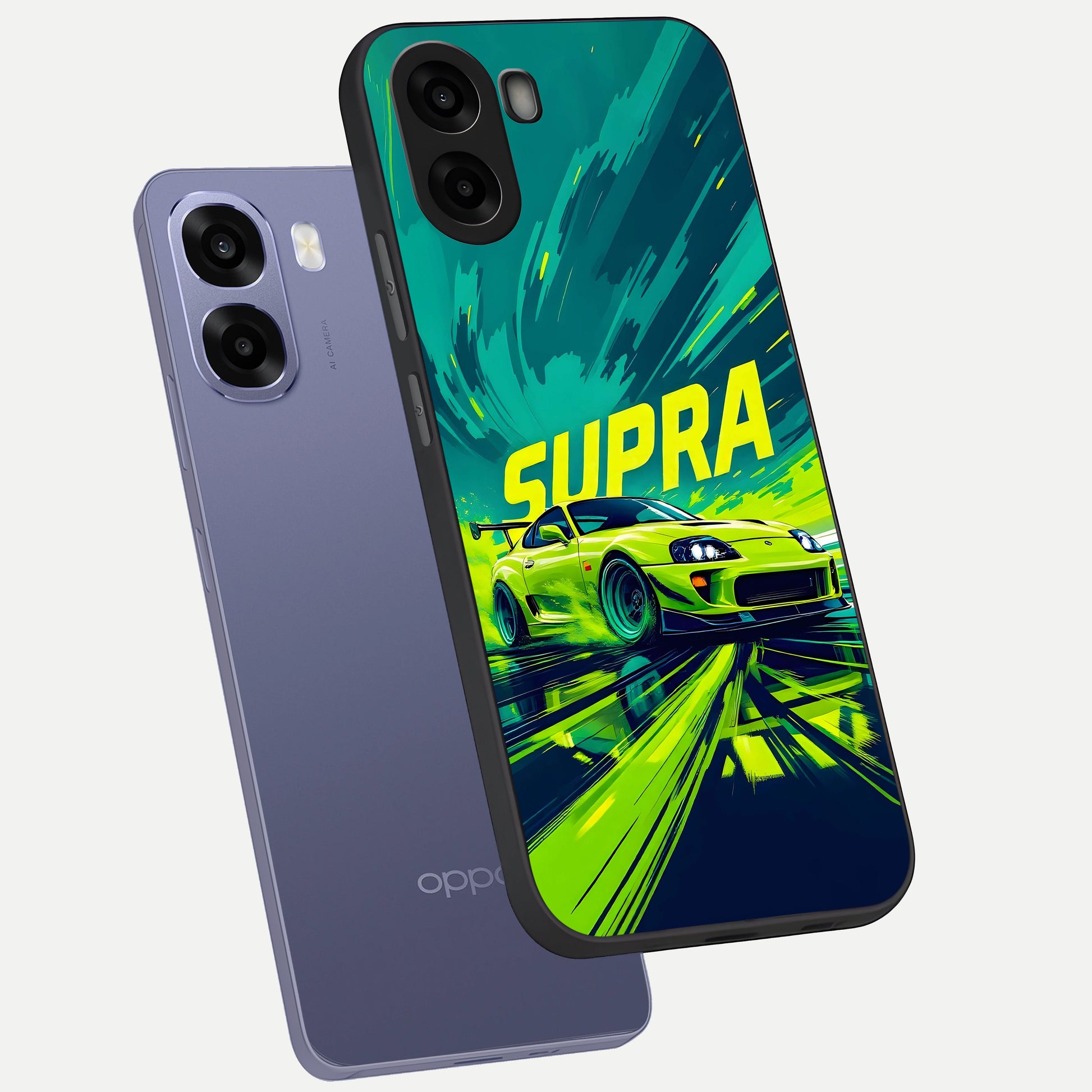  Electric Supra Thunder phone case For Oppo A6s showing premium glass back cover with detailed artwork