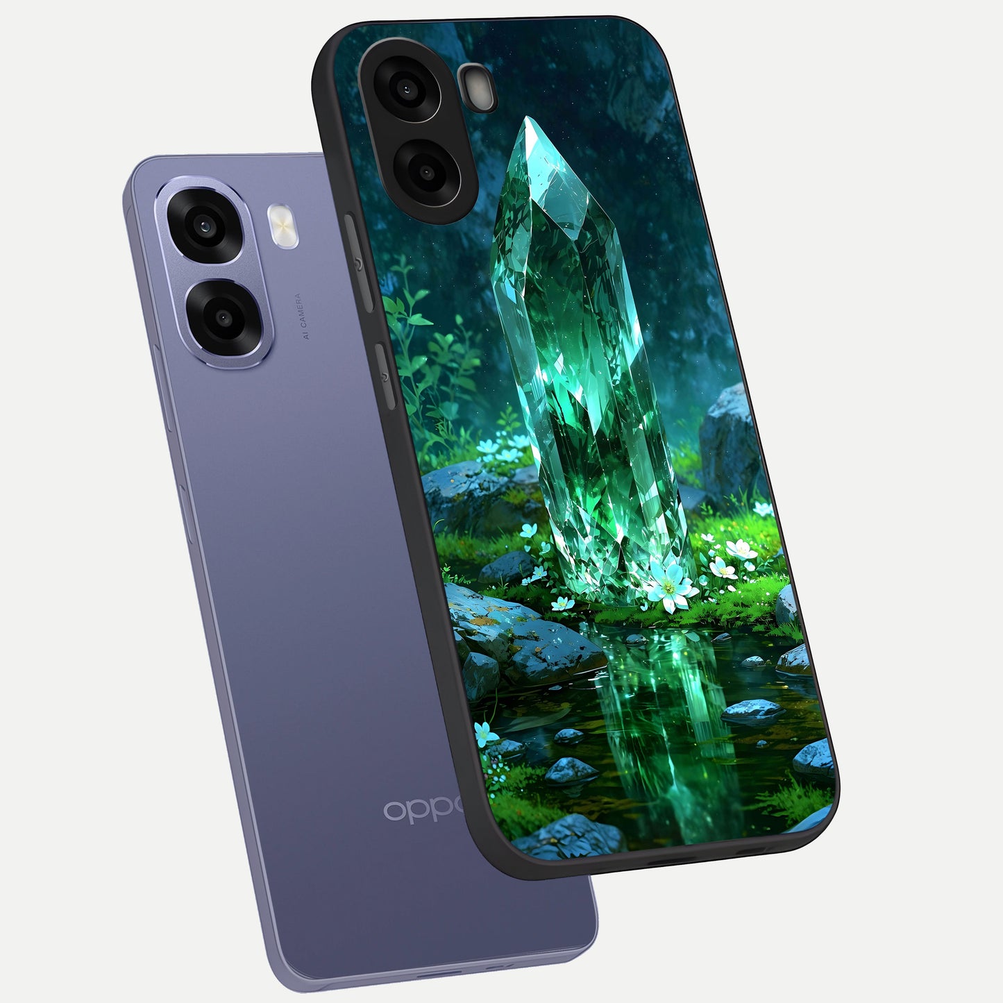  Emerald Light Crystal phone case For Oppo A6s showing premium glass back cover with detailed artwork