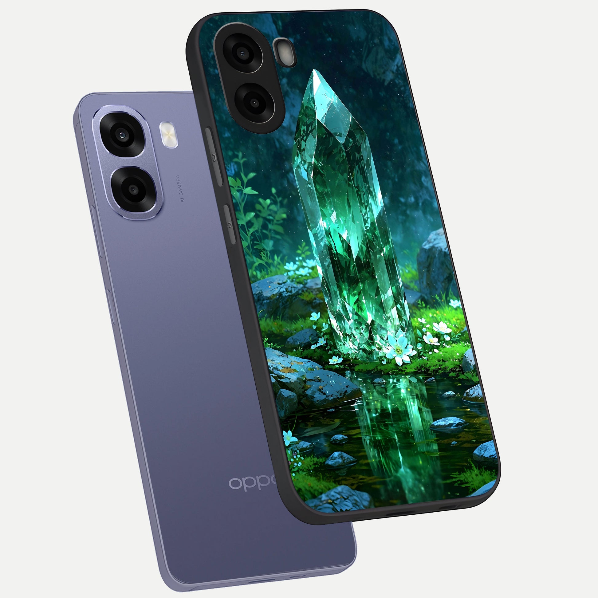  Emerald Light Crystal phone case For Oppo A6s showing premium glass back cover with detailed artwork