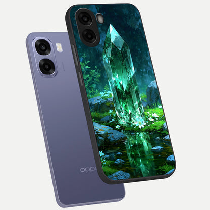  Emerald Light Crystal phone case For Oppo A6s showing premium glass back cover with detailed artwork