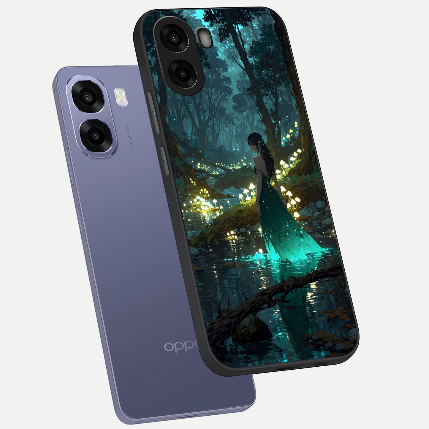  Enchanted Forest Glow phone case For Oppo A6s showing premium glass back cover with detailed artwork