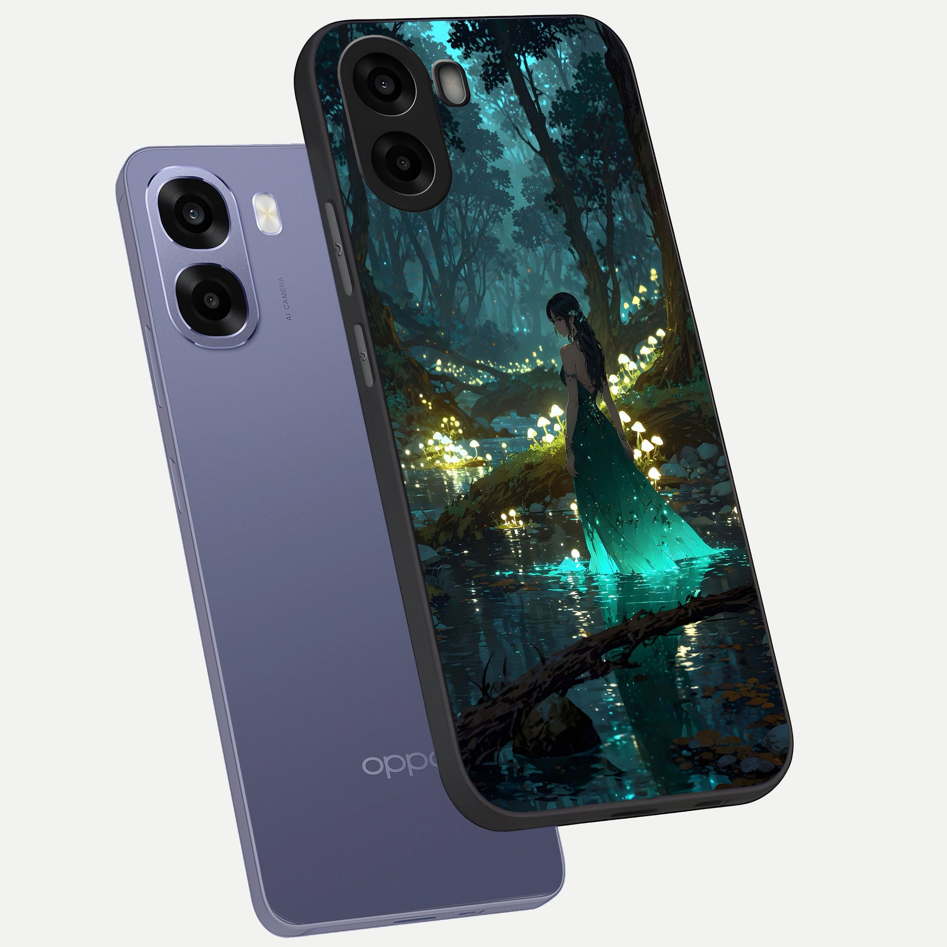 Enchanted Forest Glow phone case For Oppo A6s showing premium glass back cover with detailed artwork