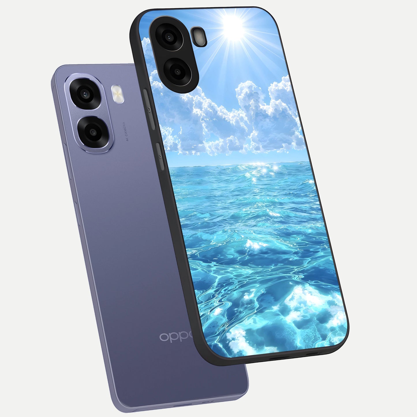  Endless Ocean Horizon phone case For Oppo A6s showing premium glass back cover with detailed artwork