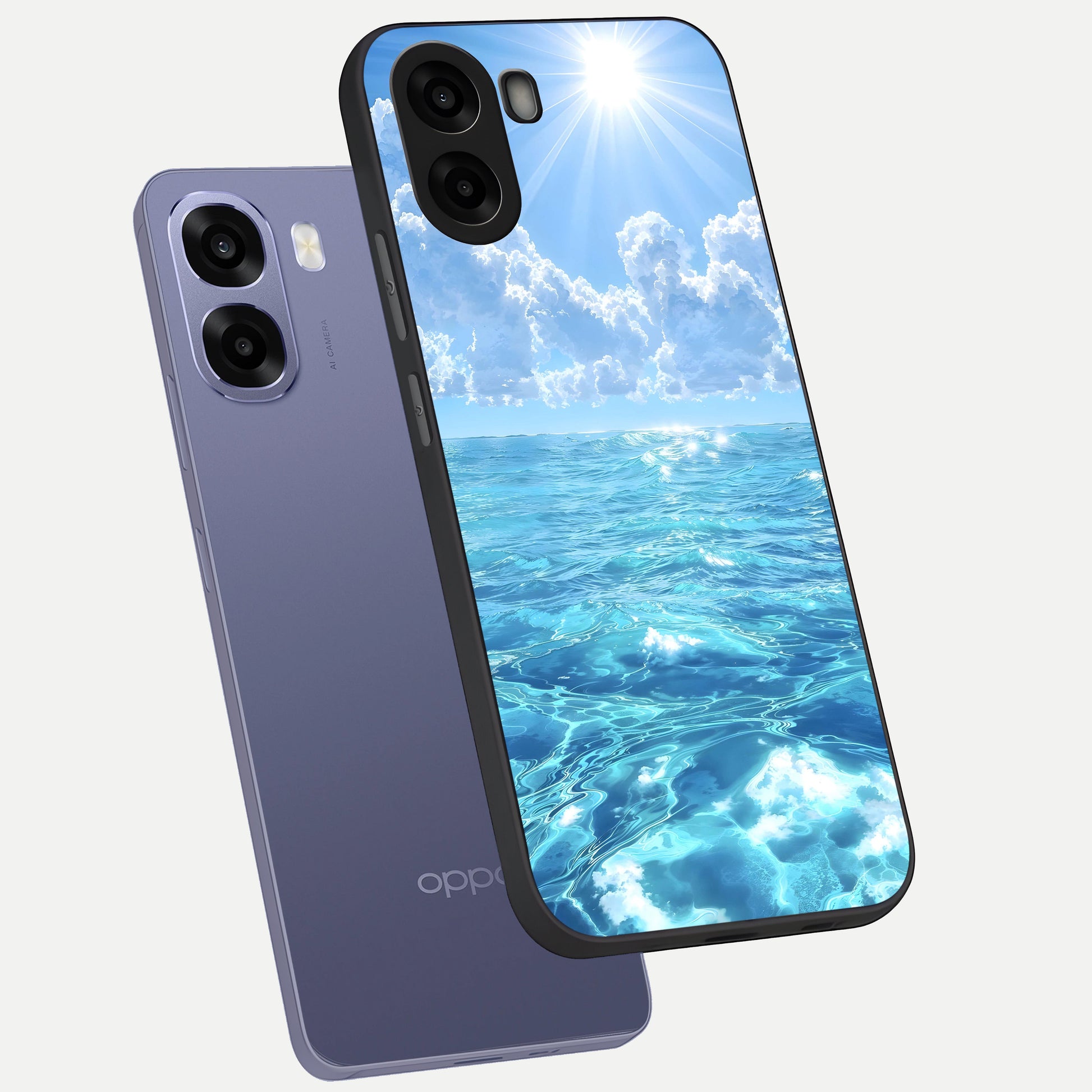  Endless Ocean Horizon phone case For Oppo A6s showing premium glass back cover with detailed artwork