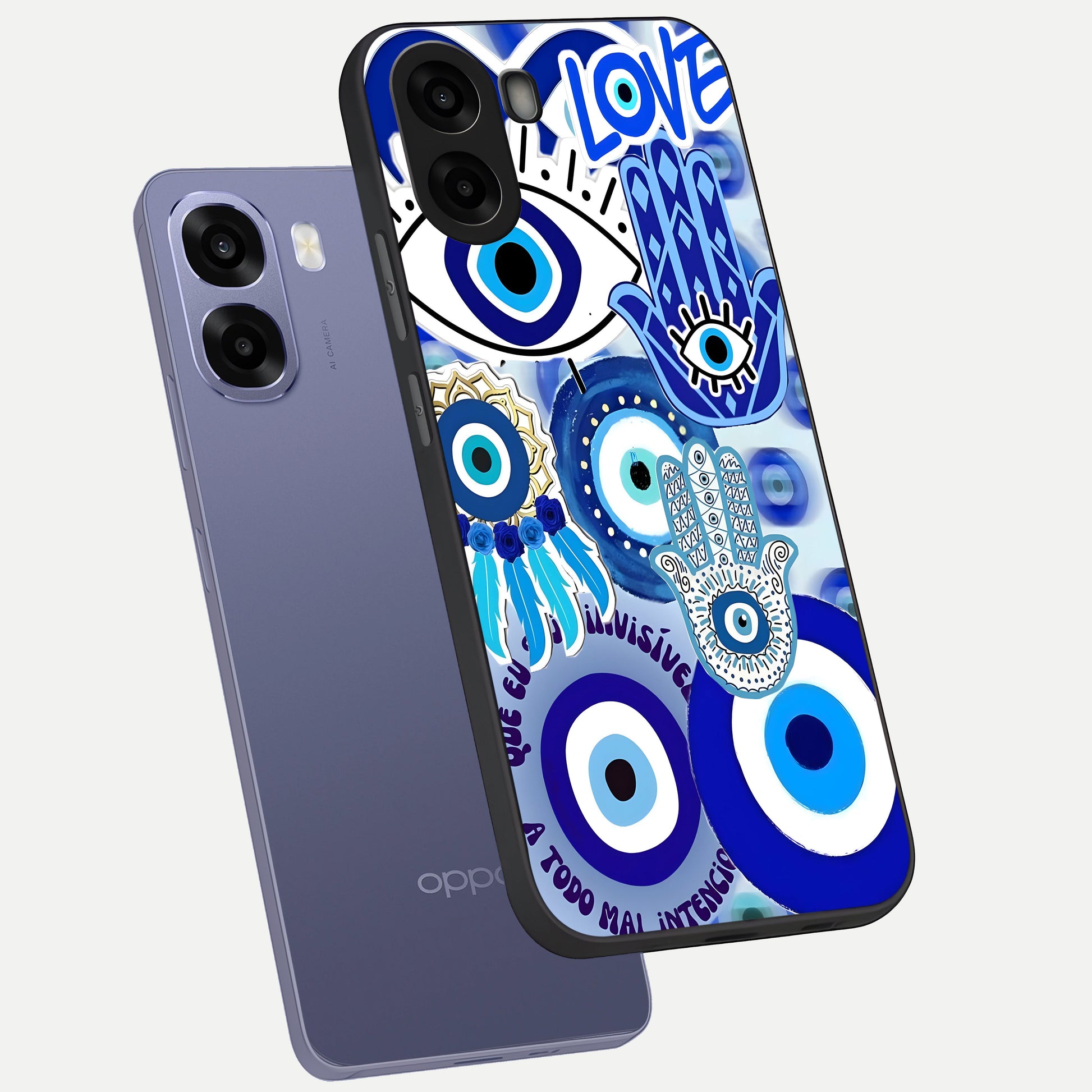  Evil Eyes Dream phone case For Oppo A6s showing premium glass back cover with detailed artwork