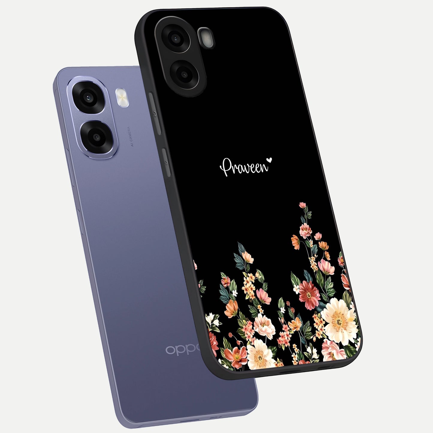  Floral Design Personalized Custom Name phone case For Oppo A6s showing premium glass back cover with detailed artwork