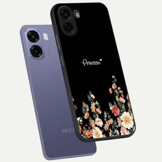 Floral Design Personalized Custom Name phone case For Oppo A6s showing premium glass back cover with detailed artwork