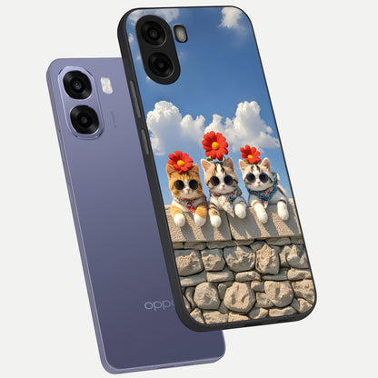  Floral Kitty Squad phone case For Oppo A6s showing premium glass back cover with detailed artwork