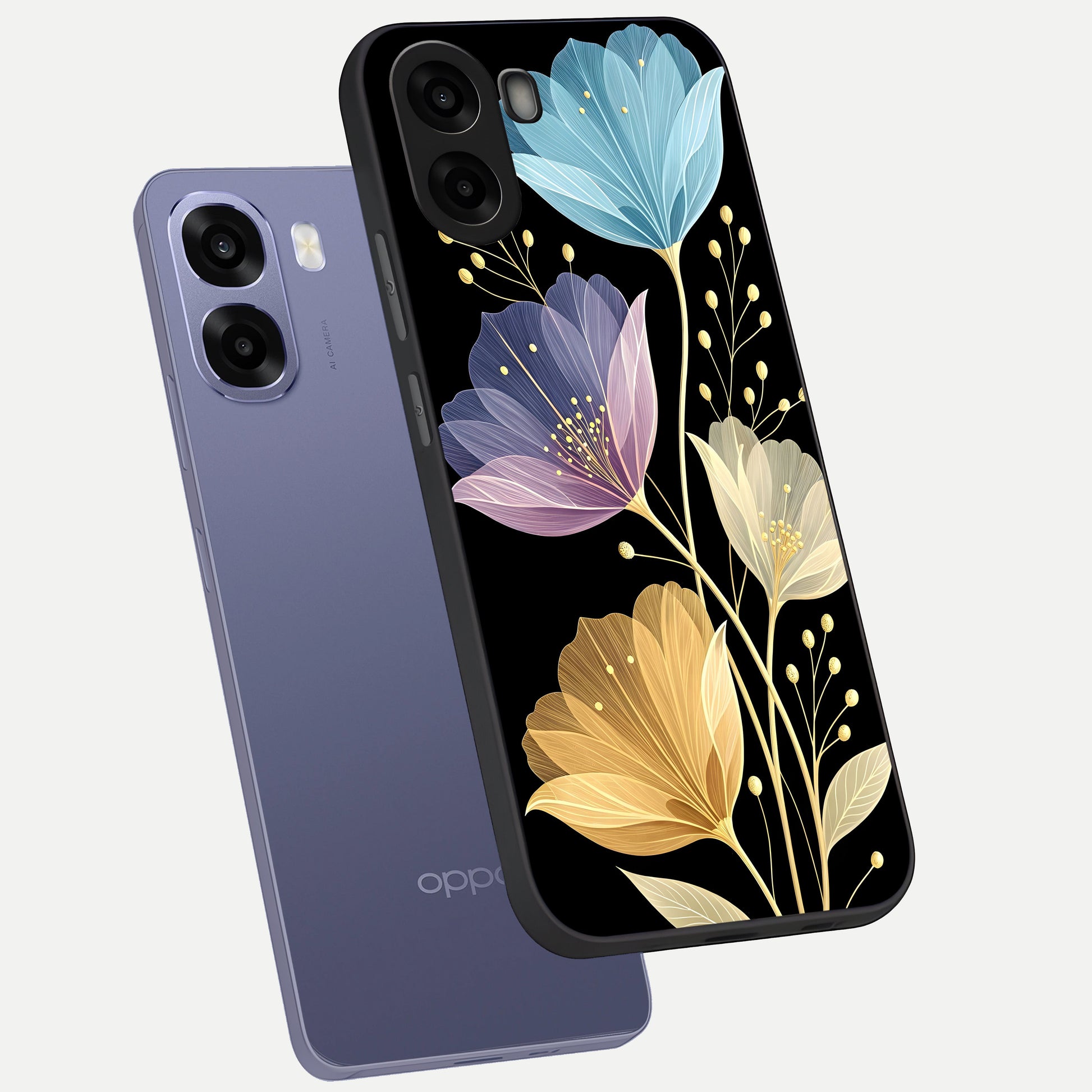  Flower Bloom Glow phone case For Oppo A6s showing premium glass back cover with detailed artwork