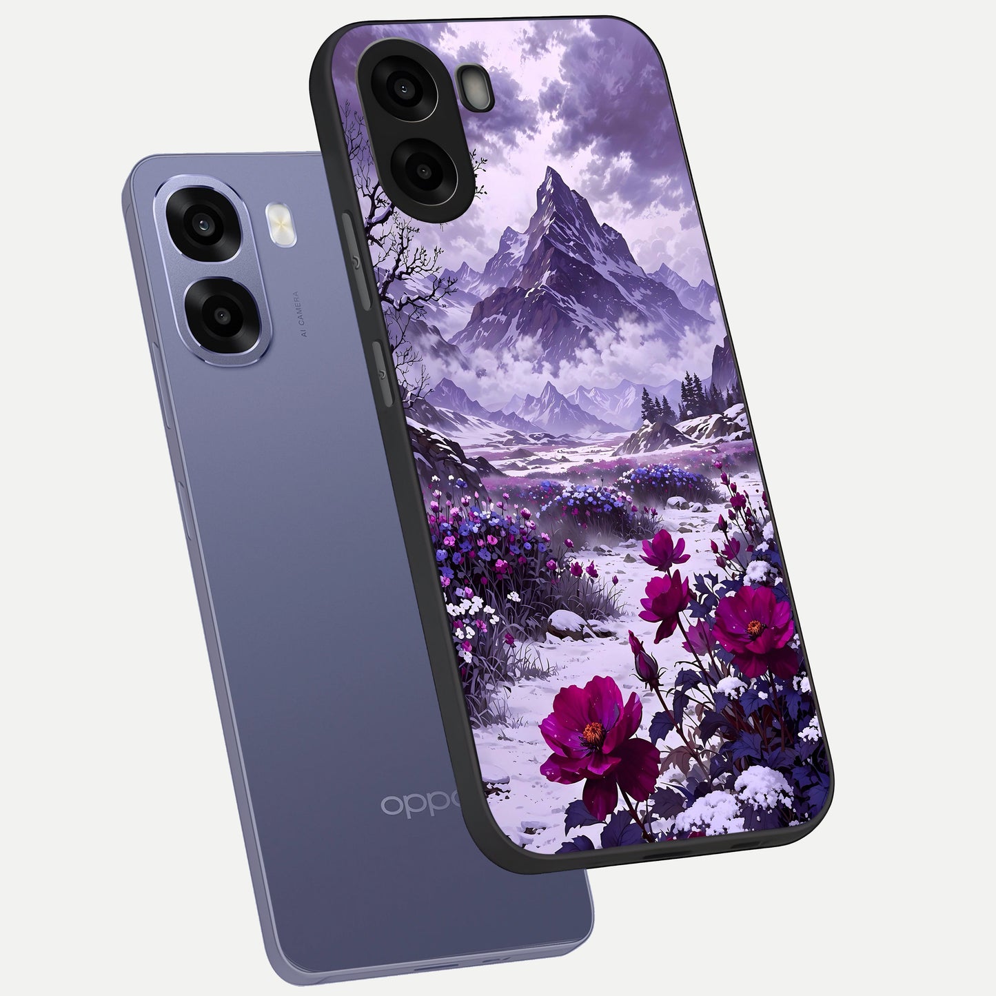  Flower Mountain View phone case For Oppo A6s showing premium glass back cover with detailed artwork