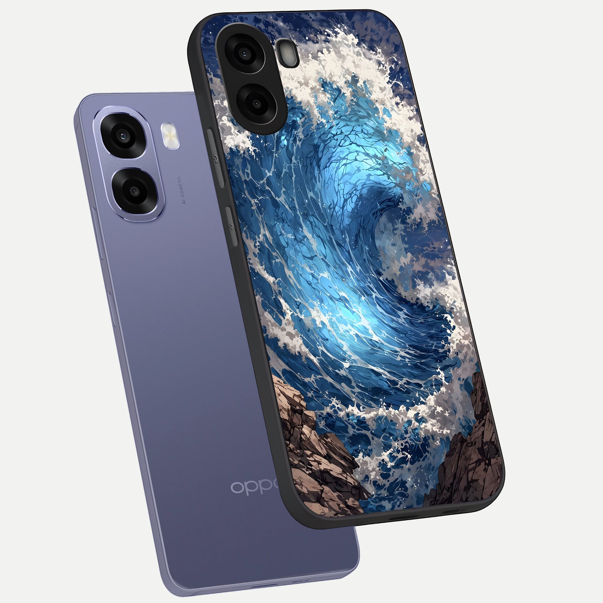  Giant Ocean Wave phone case For Oppo A6s showing premium glass back cover with detailed artwork