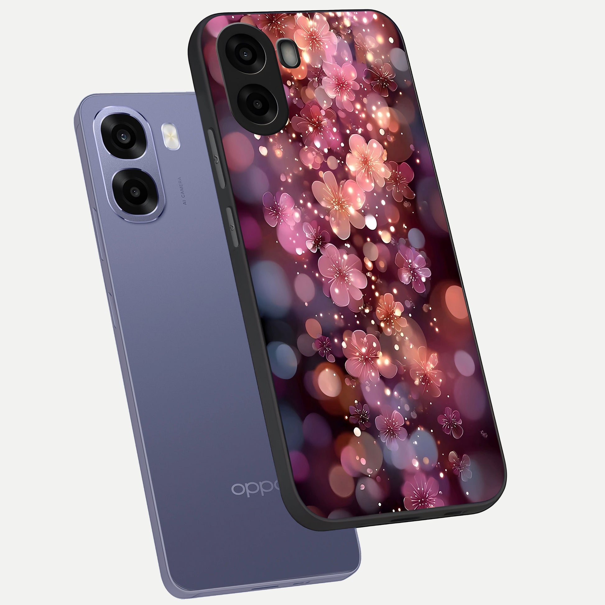  Glowing Petal Bliss phone case For Oppo A6s showing premium glass back cover with detailed artwork