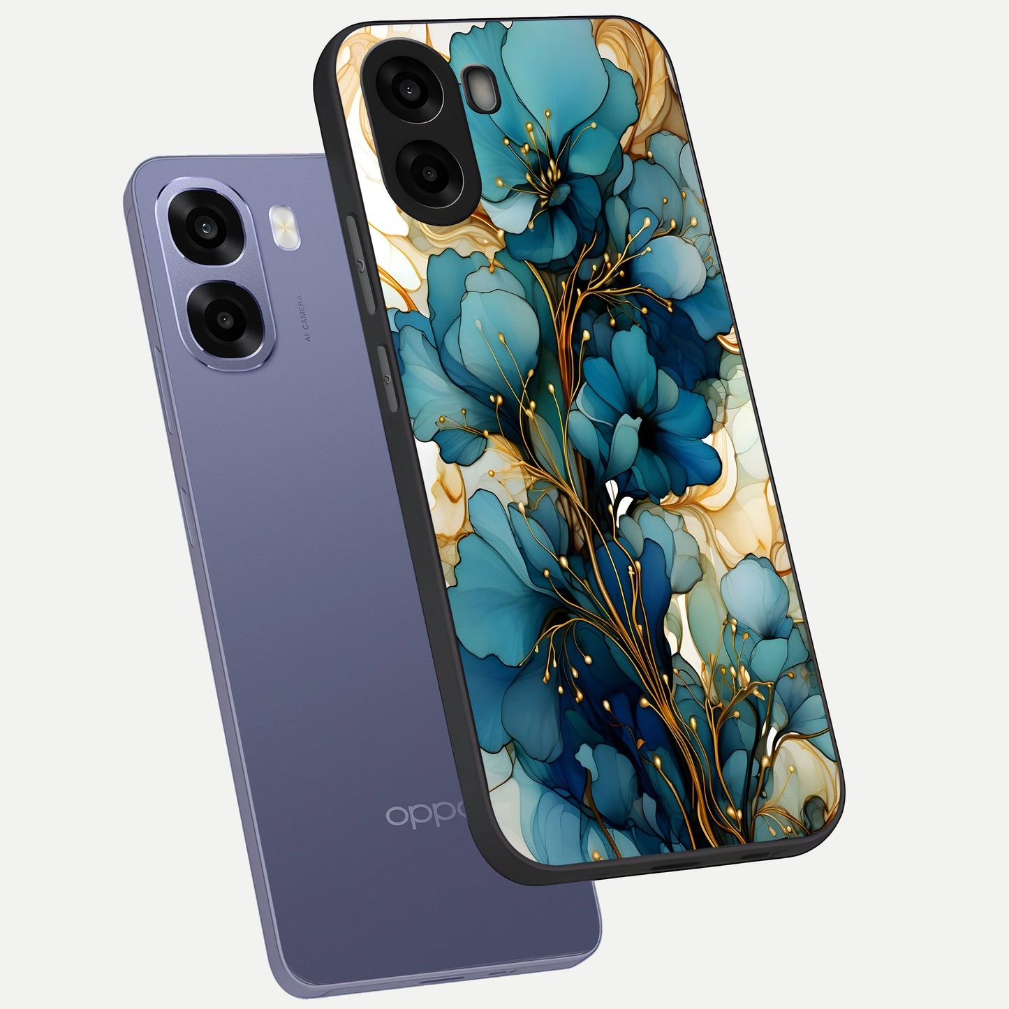  Golden Bloom Symphony phone case For Oppo A6s showing premium glass back cover with detailed artwork