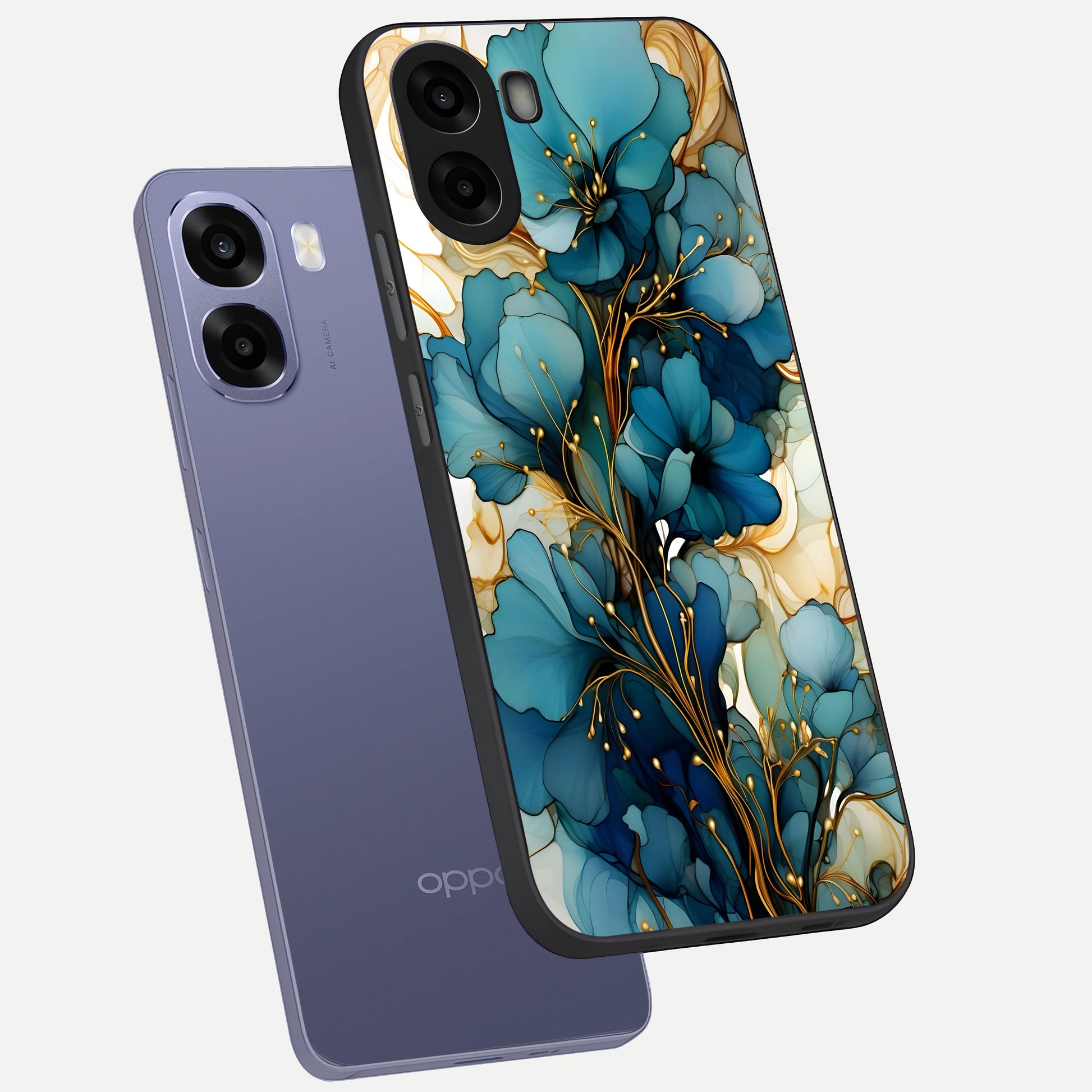  Golden Bloom Symphony phone case For Oppo A6s showing premium glass back cover with detailed artwork