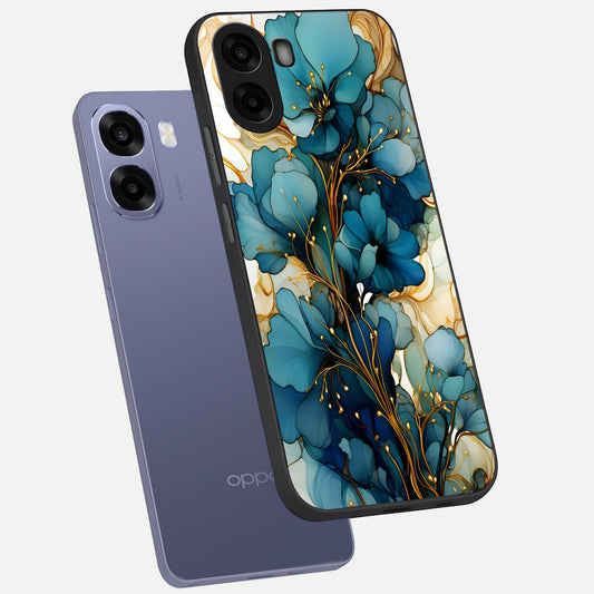  Golden Bloom Symphony phone case For Oppo A6s showing premium glass back cover with detailed artwork