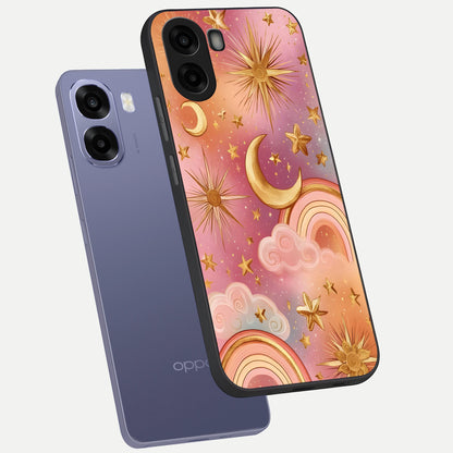  Golden Celestial Dreams phone case For Oppo A6s showing premium glass back cover with detailed artwork
