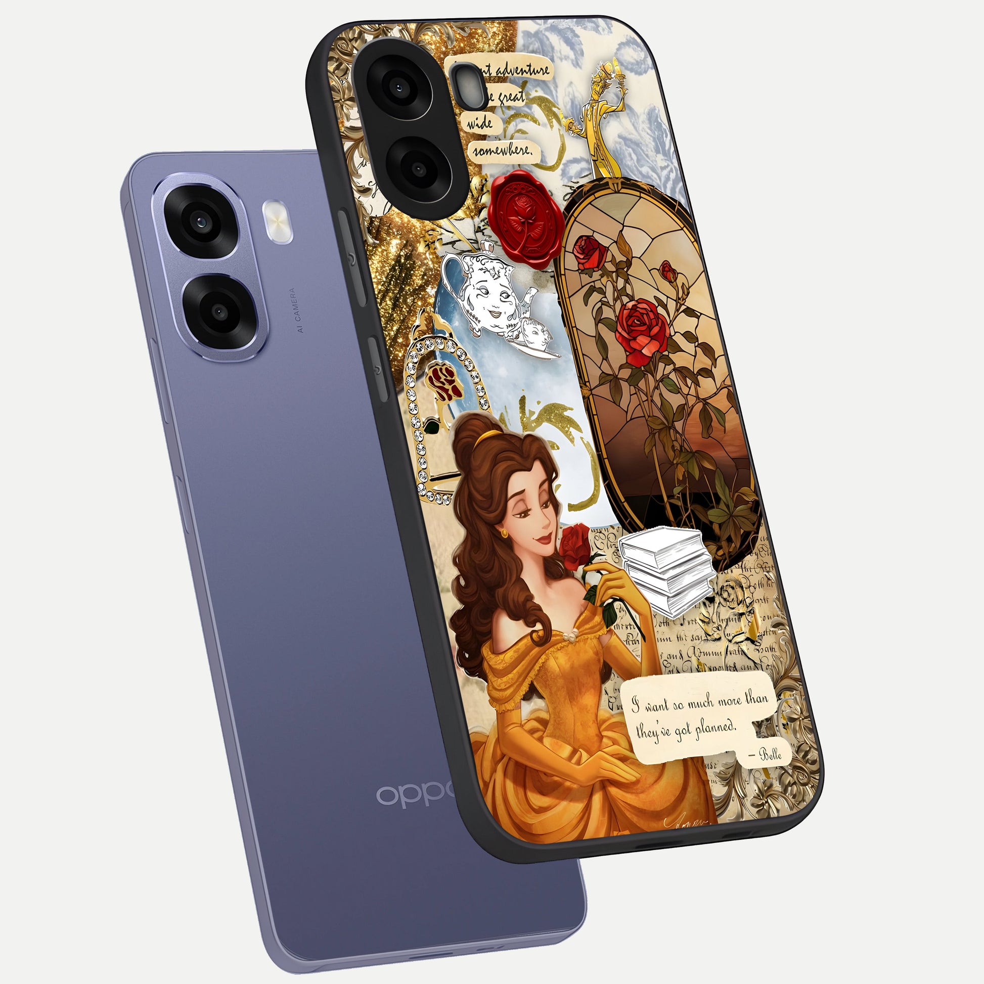  Golden Dream Belle phone case For Oppo A6s showing premium glass back cover with detailed artwork