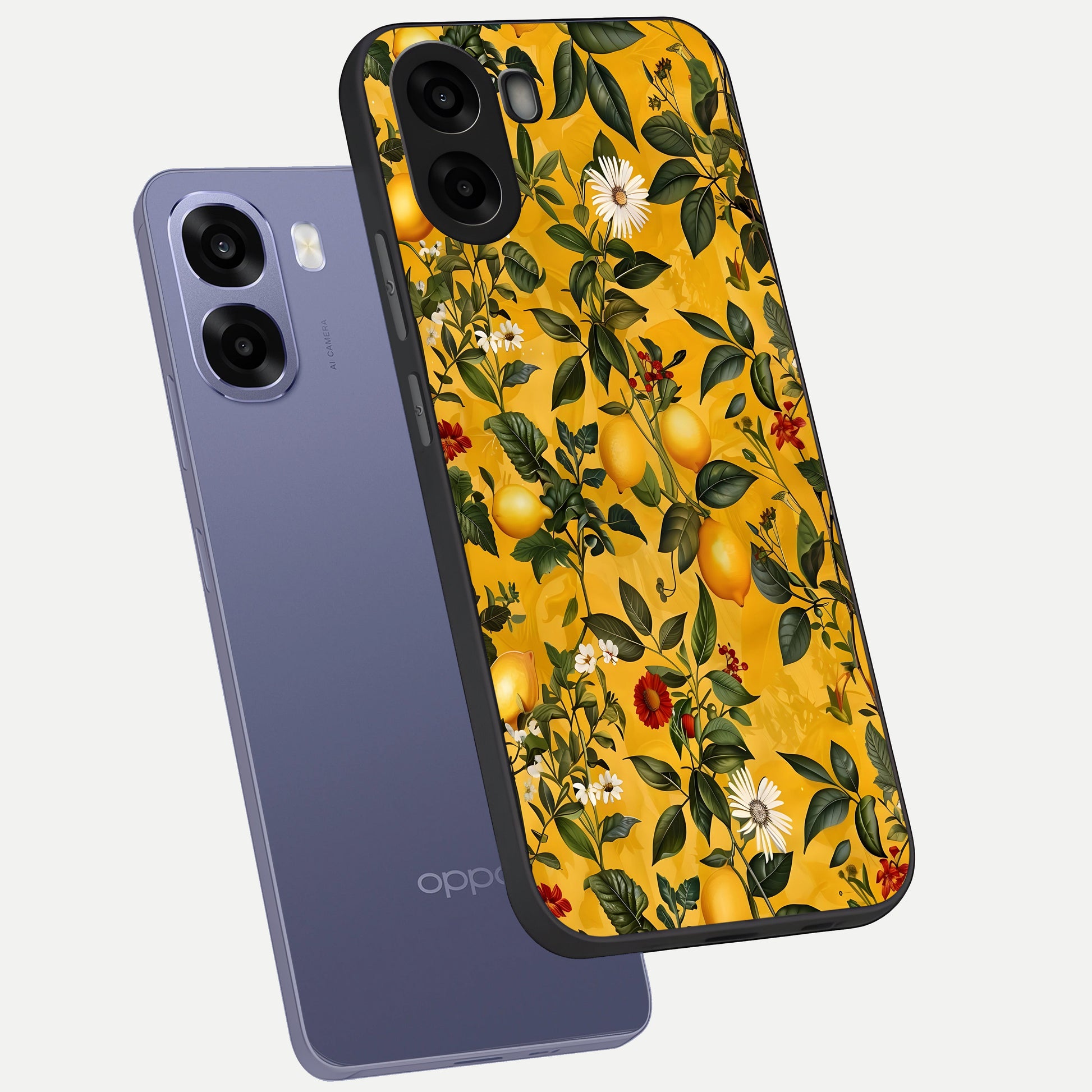  Golden Lemon Field phone case For Oppo A6s showing premium glass back cover with detailed artwork