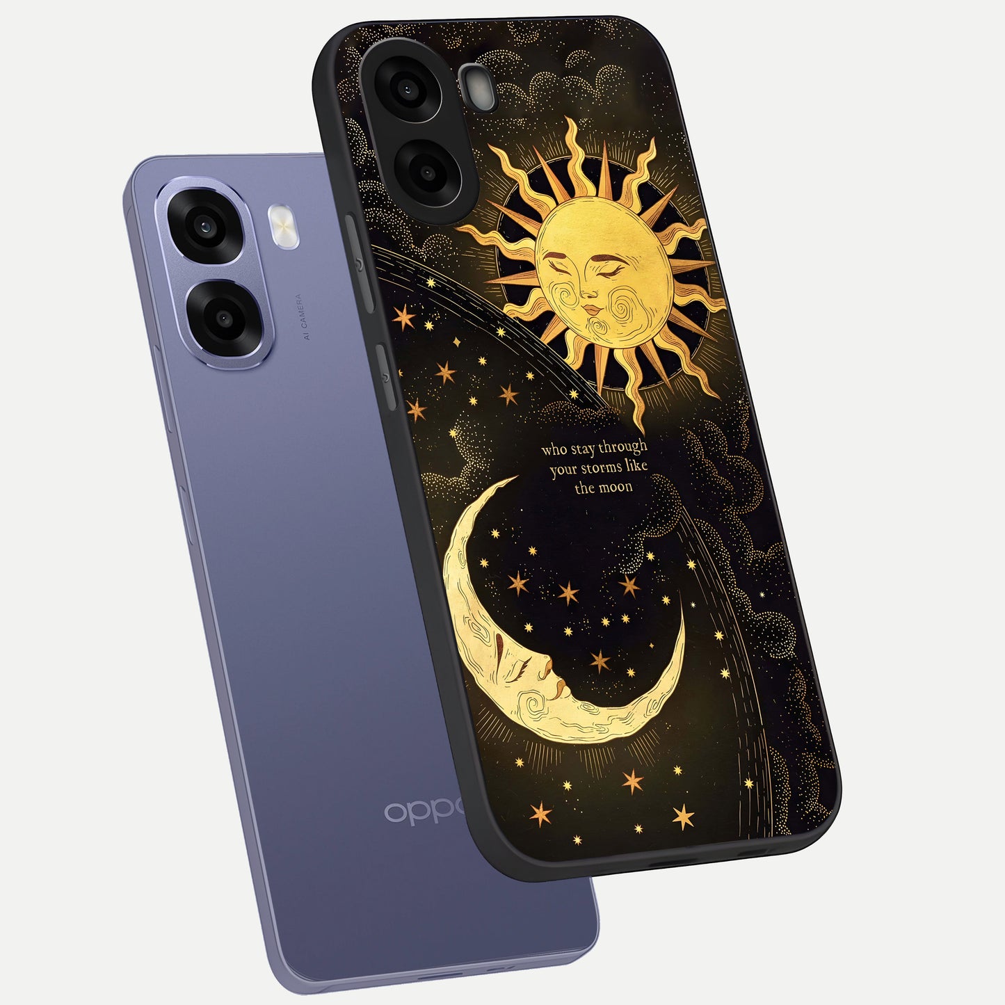  Golden Lunar Love phone case For Oppo A6s showing premium glass back cover with detailed artwork