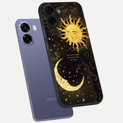  Golden Lunar Love phone case For Oppo A6s showing premium glass back cover with detailed artwork