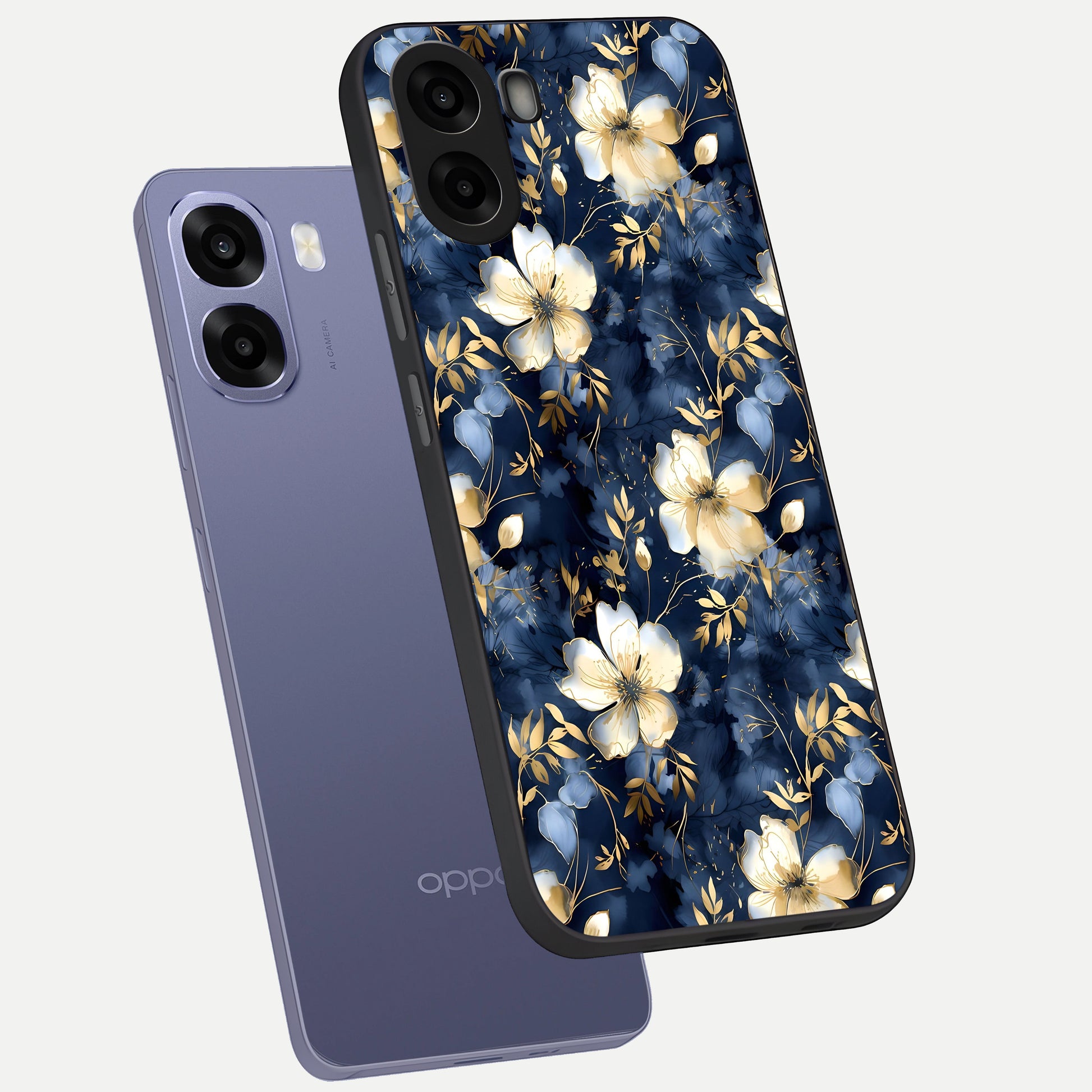  Golden Midnight Bloom phone case For Oppo A6s showing premium glass back cover with detailed artwork