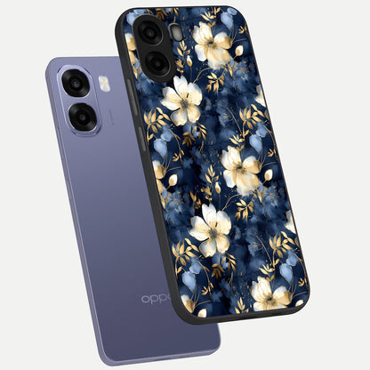 Golden Midnight Bloom phone case For Oppo A6s showing premium glass back cover with detailed artwork