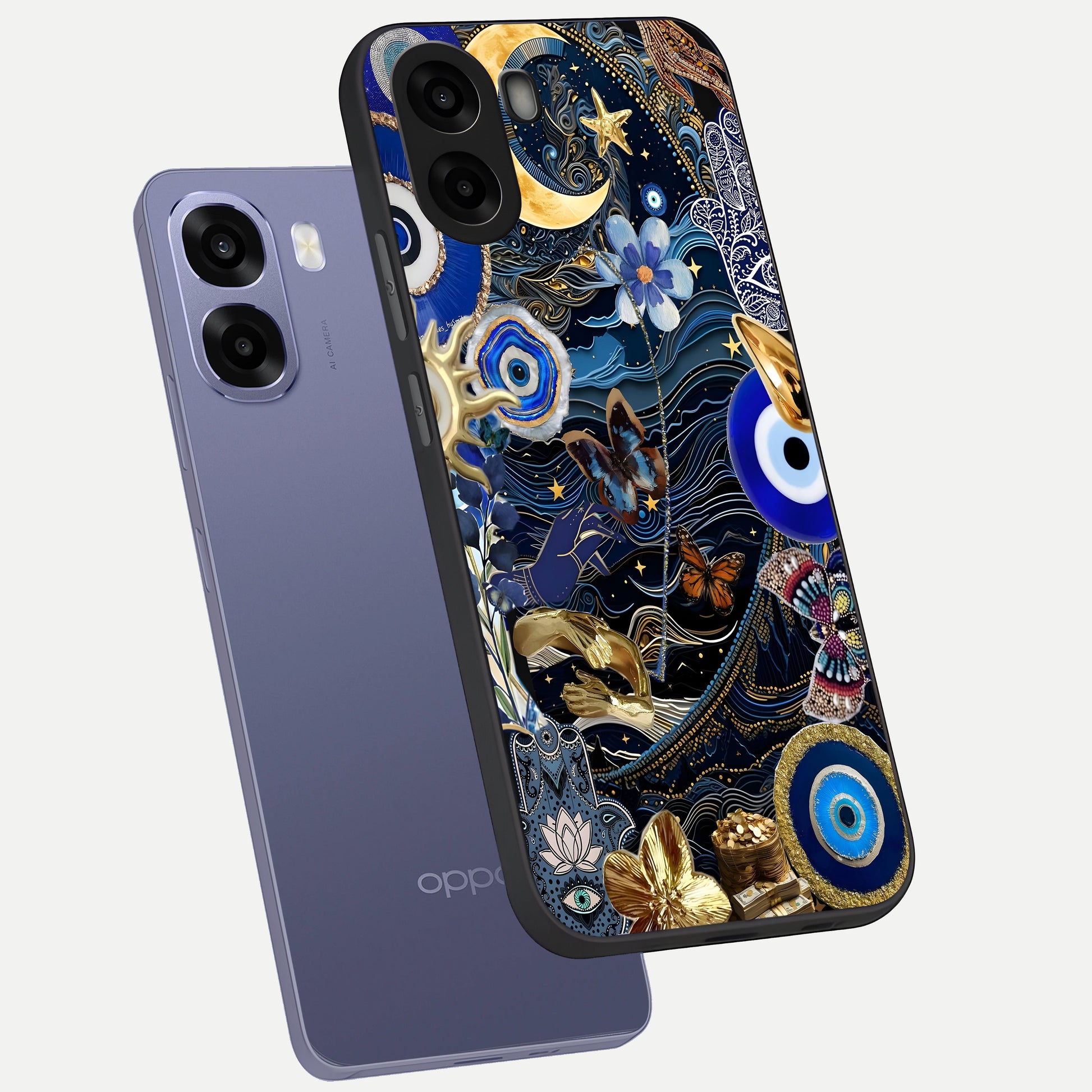  Golden Moon Magic phone case For Oppo A6s showing premium glass back cover with detailed artwork