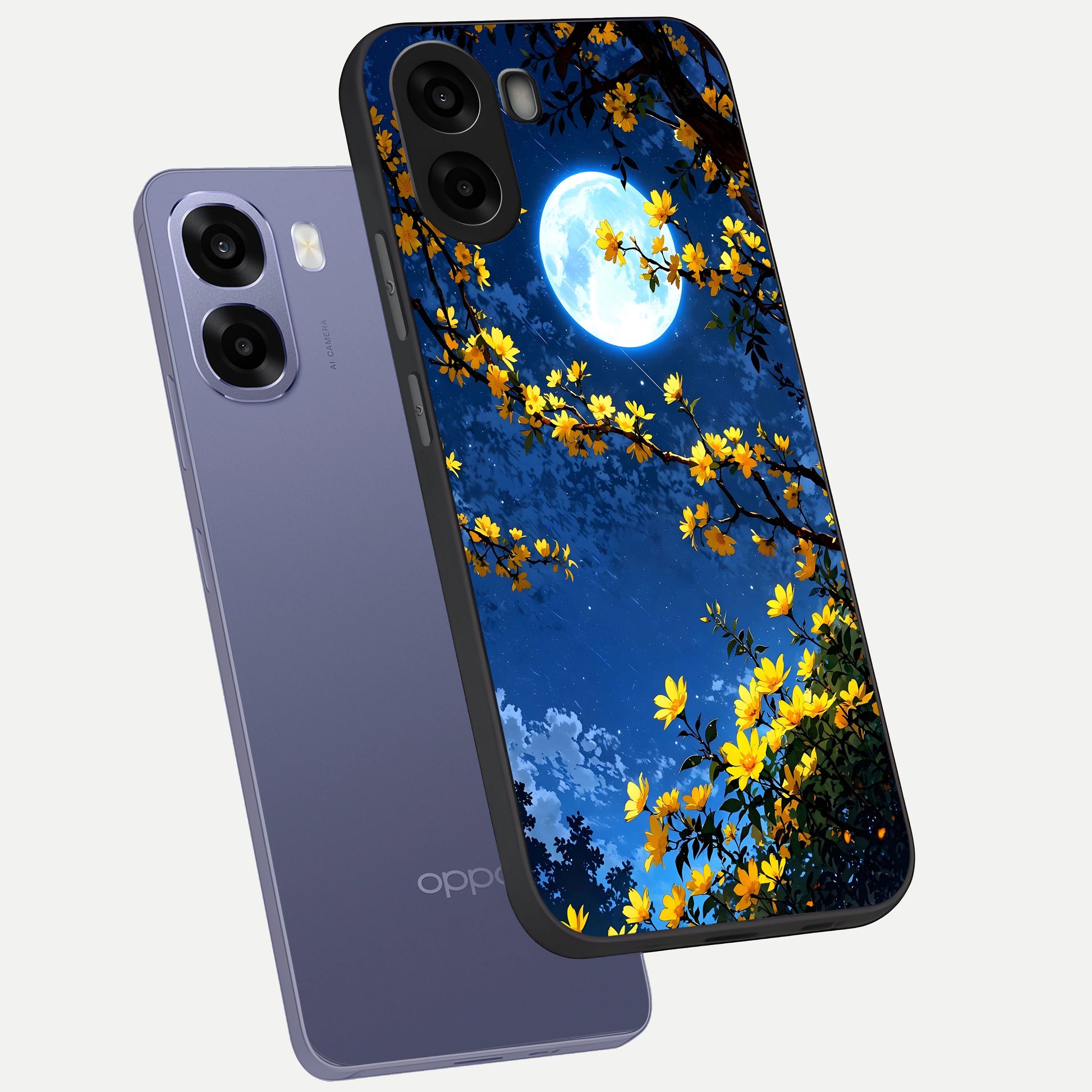 Golden Night Glow phone case For Oppo A6s showing premium glass back cover with detailed artwork