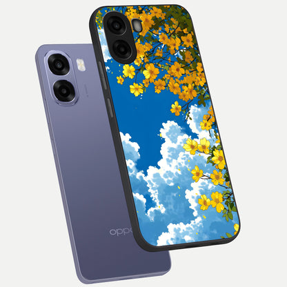  Golden Petal Sky phone case For Oppo A6s showing premium glass back cover with detailed artwork