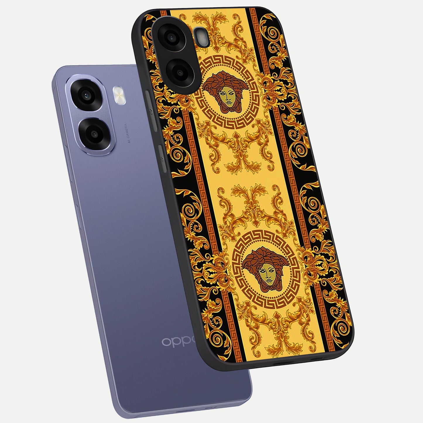  Golden Royal Heritage phone case For Oppo A6s showing premium glass back cover with detailed artwork