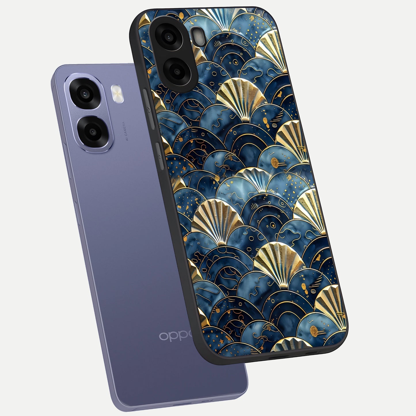  Golden Wave Luxe phone case For Oppo A6s showing premium glass back cover with detailed artwork