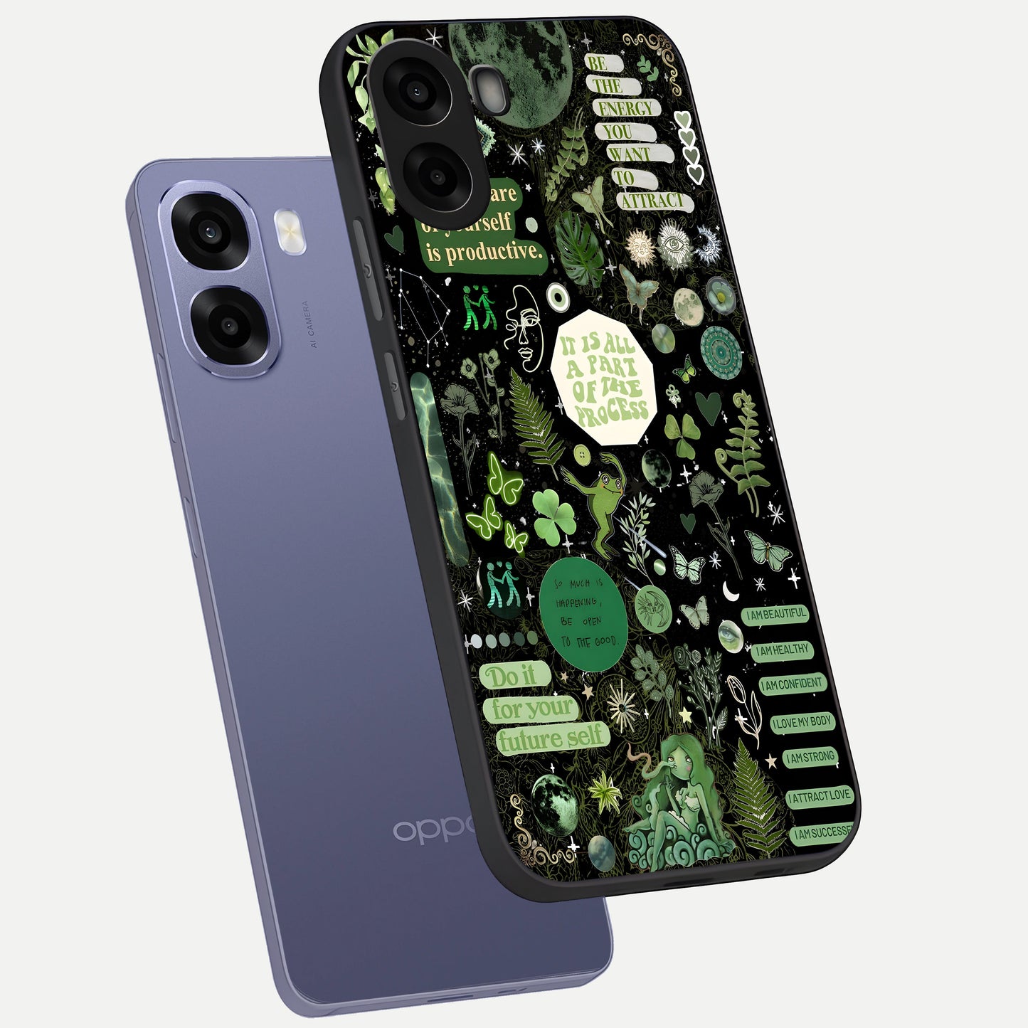  Green Mandala Pattern phone case For Oppo A6s showing premium glass back cover with detailed artwork