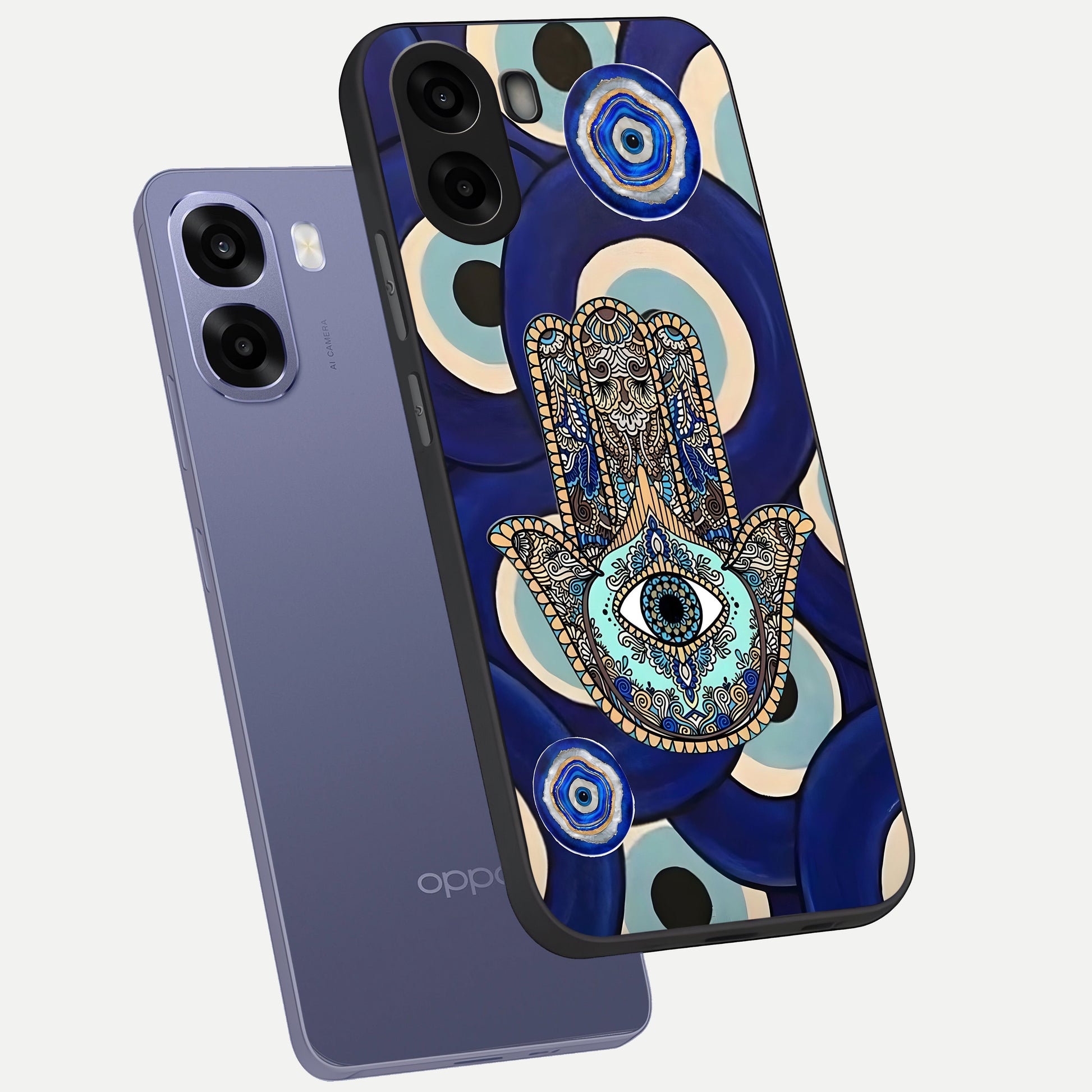  Hamsa Divine Guard phone case For Oppo A6s showing premium glass back cover with detailed artwork