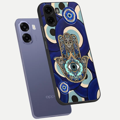  Hamsa Divine Guard phone case For Oppo A6s showing premium glass back cover with detailed artwork