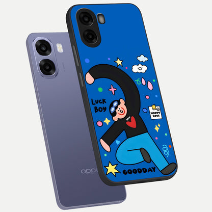  Happy Luck Vibe phone case For Oppo A6s showing premium glass back cover with detailed artwork