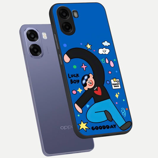  Happy Luck Vibe phone case For Oppo A6s showing premium glass back cover with detailed artwork