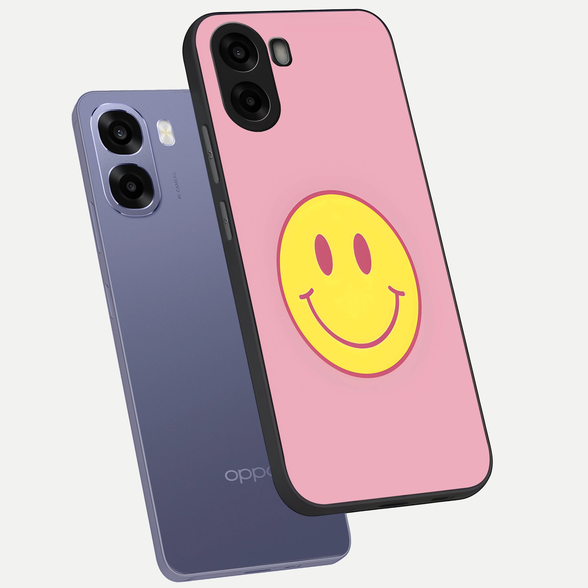  Happy Pink Mood phone case For Oppo A6s showing premium glass back cover with detailed artwork