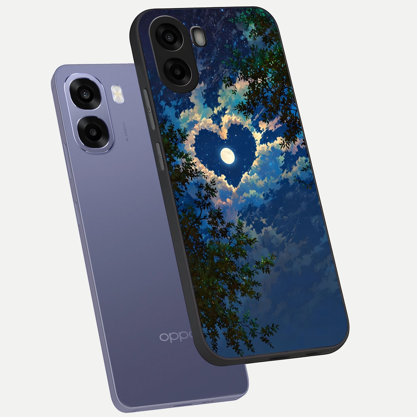  Heart With Moon Sky phone case For Oppo A6s showing premium glass back cover with detailed artwork