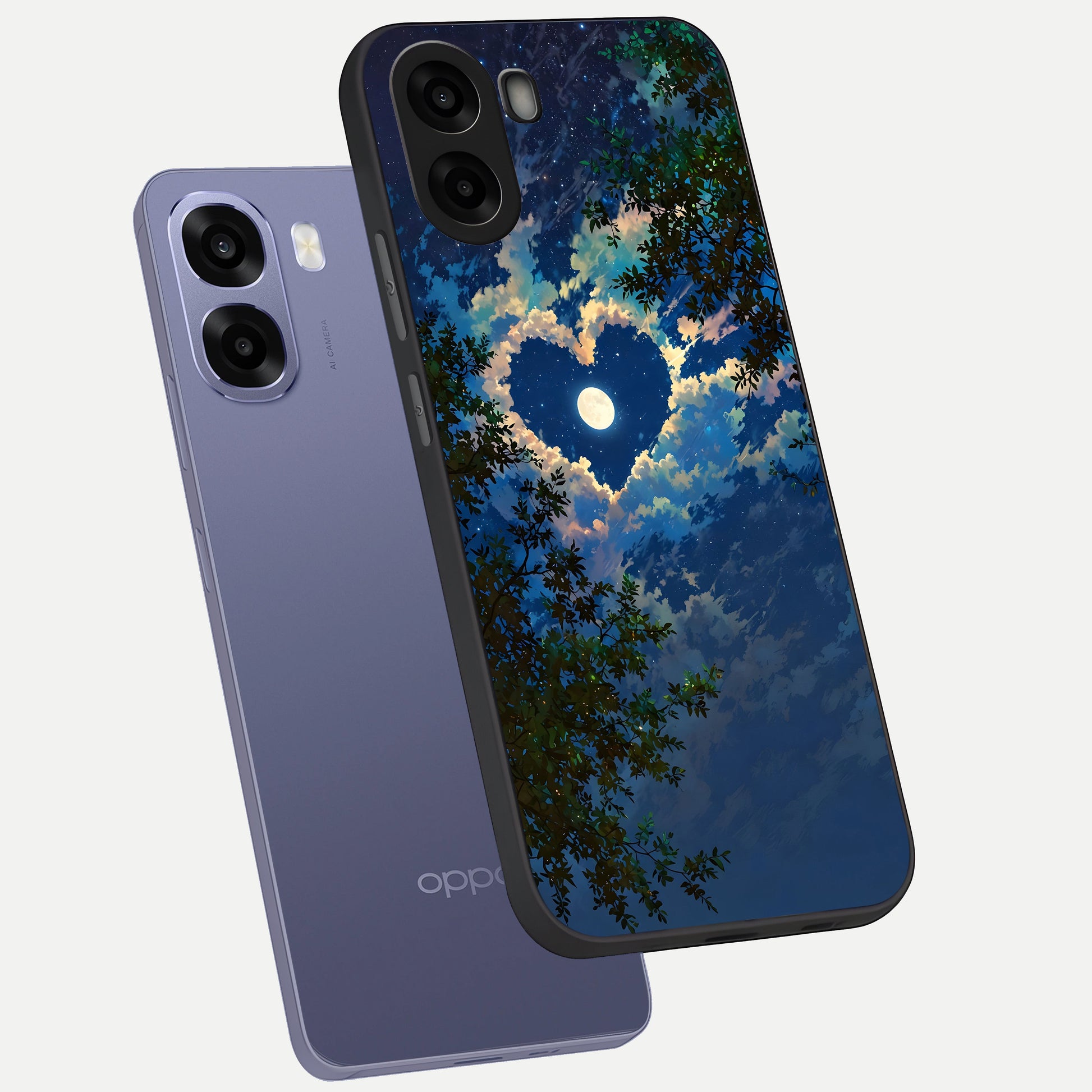  Heart With Moon Sky phone case For Oppo A6s showing premium glass back cover with detailed artwork