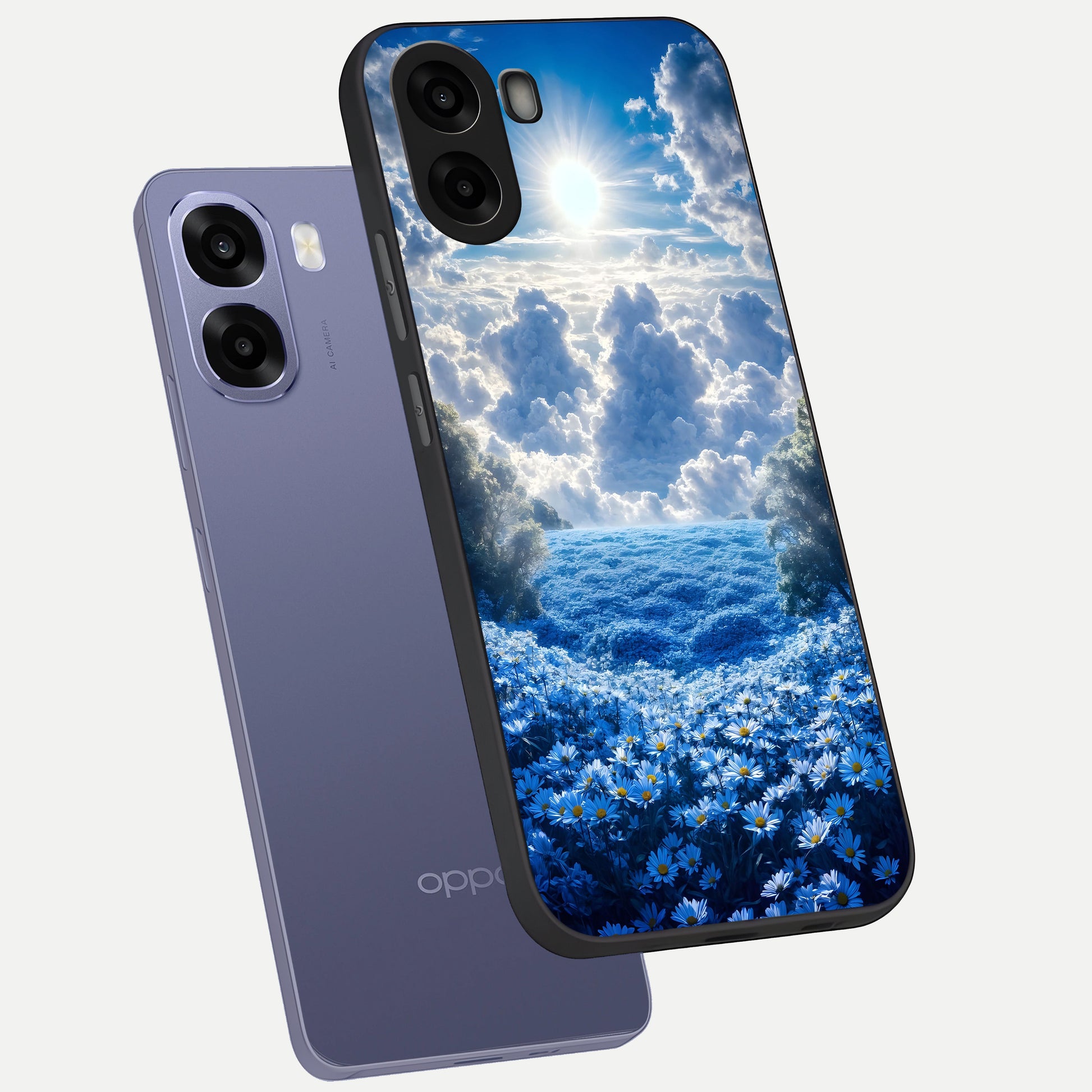  Heavenly Daisy Horizon phone case For Oppo A6s showing premium glass back cover with detailed artwork