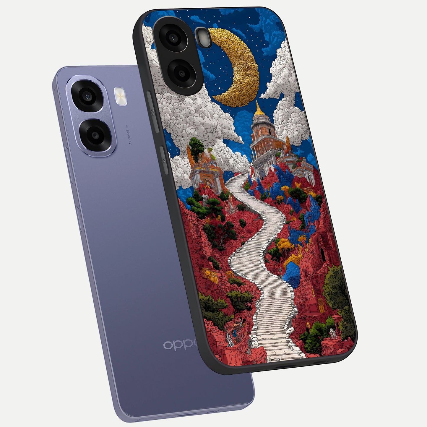  Heavenly Moon Path phone case For Oppo A6s showing premium glass back cover with detailed artwork